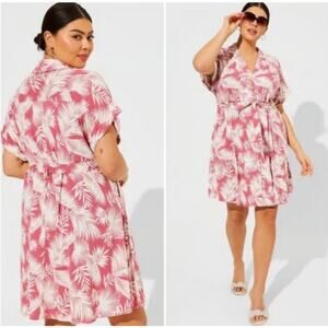 Tropical Pink Leaf Print Dress